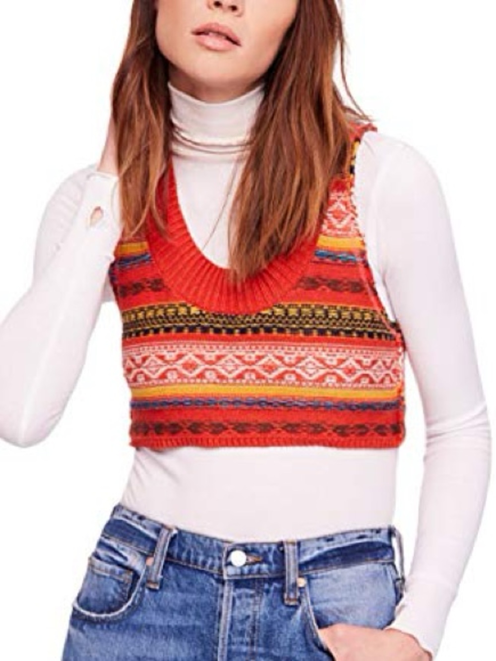 Free People Fields of Fair Isle cropped sweater vest
